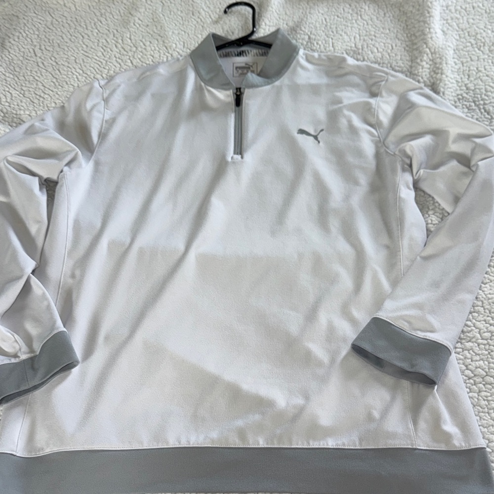 Puma White and Gray Quarter-Zip Jacket